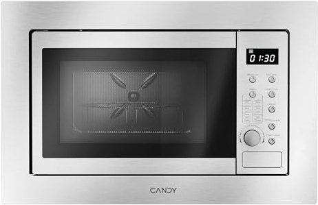 Candy CA38F7N20XXW Microonde con grill, 20 l, 800 W - 1000 W, manopola rotante e pulsanti, 8 automenus, blocco dei bambini, piatto 27 cm, display digitale, sbrinamento, apertura sinistra, inox