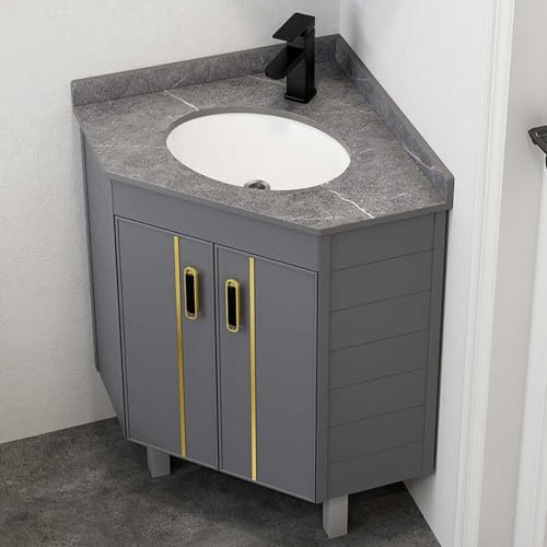 IROEJT Meuble-lavabo d'angle Compact avec Vasque, lavabo sur Pied, Meuble-lavabo combiné pour Petits espaces.