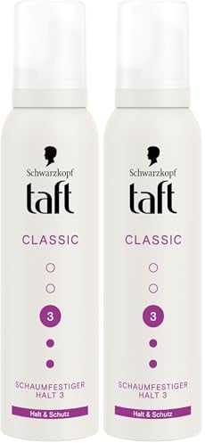 Schwarzkopf Taft Schaumfestiger Classic Halt & Schutz (150ml), Haltegrad 3, Haarschaum für alle Haartypen, für Haarschutz und Halt, vegane Formel* (Packung mit 2)