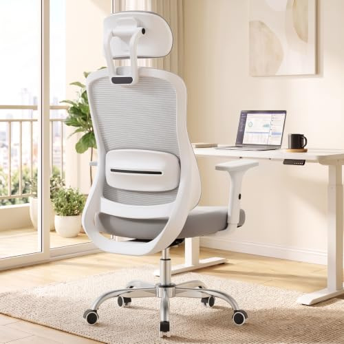 rattantree 150kg Silla Oficina Ergonómica Malla reposabrazos 3D | Respaldo reclinable con cabecero, altura regulable, ruedas silenciosas, apta teletrabajo y gaming, montaje sencillo, gris