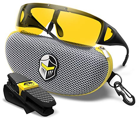 BLUPOND Übergroße Sonnenbrille zum Umwickeln – passt über die Schutzbrille für Damen/Herren mit aufklappbaren, halbpolarisierten, gelben Anti-Blend-Gläsern