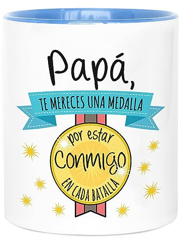 LA MENTE ES MARAVILLOSA - Taza de Cerámica con Frase |Papá, te Mereces una Medalla por Estar Conmigo en Cada Batalla| 330 ml Regalo Original para Papá, Taza de Café y Té