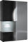 Vladon Vitrine Kommode Hochschrank Morena, Made in Germany, Korpus in Schwarz matt/Rechte Tür und der Einsatz in Grau Hochglanz, inkl. LED Beleuchtung