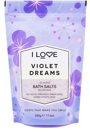 I Love Signature Violet Dreams Scented Bath Salts, with 99% Naturally Derived Ingredients, Lightly Fragranced Leaving Skin Feeling Silky & Smooth, Vegan-Friendly - 500g
