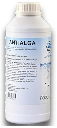 LordsWorld Pool Care - Antialga Liquido - Idoneo per Piscina Fuori Terra, Interrata Spa e Jacuzzi, Azzurrante Acqua Limpida -Previene la Formazione di Alghe Adatto a Piscine Acqua e Sale (1Lt)