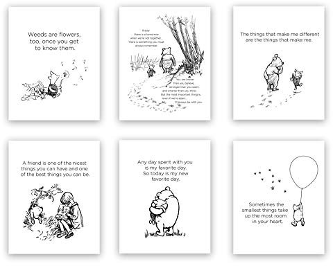 Winnie Puuh klassische Kunstdrucke, 6 Stück, 20,3 x 25,4 cm, ungerahmt, Wandkunstdruck, perfekt für ein Kinderzimmer oder Spielzimmer