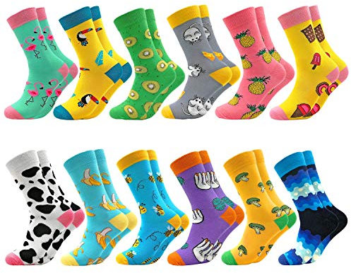 Facefuture Mitte Kalb Bunte Socken Lustige Socken Phantasie Strümpfe Glücklich Baumwolle Sock (12 Paar DE1204)