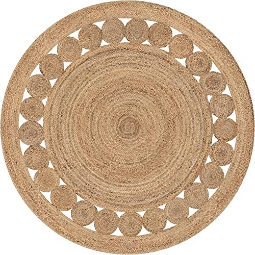 Gifiie Jute Teppich, handgewebt aus 100% Jute – ideal für Wohnzimmer, Schlafzimmer und Flur, perfekt als dekoratives. (Natur, 90CM)