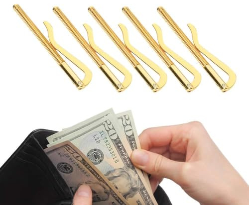 5 Stück Geldklammer Feder, 80mm hohe Härte Galvanisierte Stahl Cash Clip für Leder Geldbörse Kreditkarte ID Bargeldhalter(Gold)