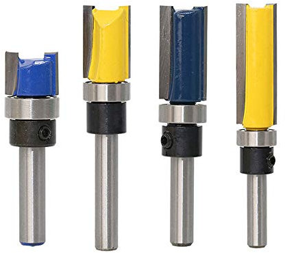 ExcInter 4Pcs 1/4'' Shank Flush Trim Pattern Router Bit Template Router Set Woodworking Top Bearing Milling Tools for Wood Hardwood Particleboard MDF