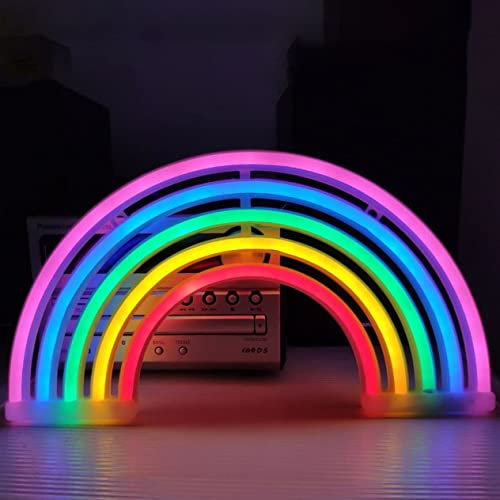 Amzeeniu Enseigne au Néon Rainbow Veilleuse LED Lampe Nuit Applique LED Néon Lumières Enseignes lumineuses,Alimentation par Batterie ou USB,Décoration Murale,Cadeaux de Noël,Home Party