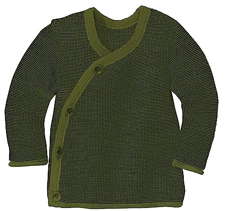 Disana Melange-Jacke Baby & Kleinkind - 100% Bio-Merino – atmungsaktiv, warm & weich, Unisex Gr. 50-104 - nachhaltig & fair – mit Wickelverschluss - Made in Germany | Oliv-Anthrazit Gr. 62-68