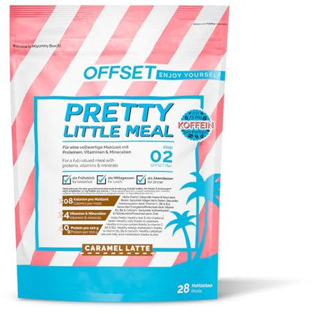 OFFSET Nutrition Abnehm Shake Caramel Latte [nur 208 KCAL pro Shake] - mit Koffein - 28 Portionen | Mahlzeitersatz | Diät Shake mit 24 Vitaminen & Mineralien | Glutenfreie Trinkmahlzeit