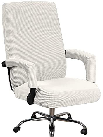 Bestenrose Bürostuhl Bezug Bürostuhlabdeckung für Die Sitzfläche Elastische Stuhlhussen mit Armlehne Hussen Bezüge Elastische Waschbar Stuhlhussen Set für Bürostuhl Computerstuhl (Large, Elfenbein)
