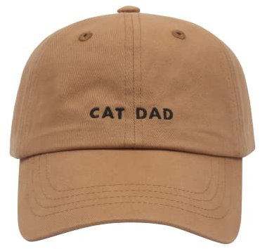 Hatphile: Katze Mama & Papa Hüte für stolze Katzen Eltern | für Männer & Frauen | bestickter Text - verstellbare Passform - 100% Baumwolle, Cat Dad Brown Cap, Large
