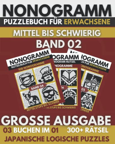 Nonogramm: Profi Nonogramm-Rätsel in schwarzweiss in größerem, Griddlers, Hanjie, Pic-a-Pix Logik-Rätsel für Erwachsene (Nonogramm Heft) 2