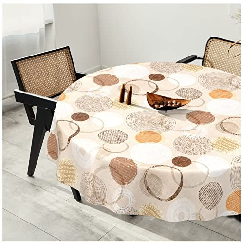 Wachstuchtischdecke Wachstuch Tischdecke abwaschbar Wachstischdecke Plastik-Tischdecken Glatt Rund 120cm Schnittkante Kreise Beige Ornamente