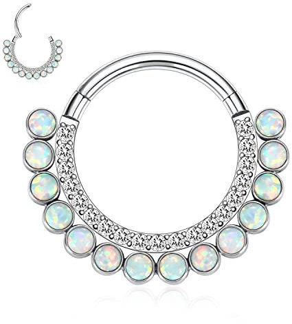 AROWRO 16G Septum Schmuck Septum Ring 10mm Daith Ohrringe Septum Clicker Nasenringe CZ Opal Daith Piercing Schmuck Helix Tragus Rook Lobe Ohrringe 316L Chirurgenstahl Knorpelohrring Silber