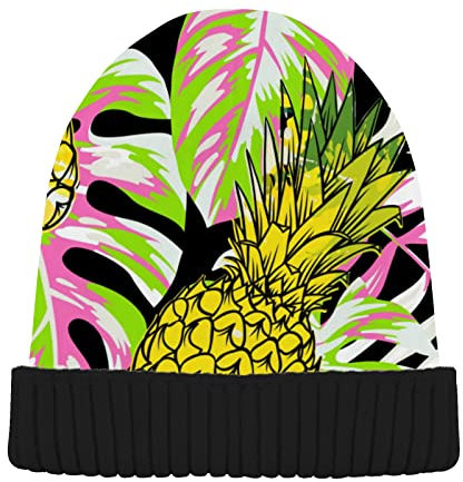 Acpiggto Ananasblätter Gold Hippie Palme Tropische Wintermütze Beanie Totenkopf Mütze Damen Herren Kopfbedeckung Wollmanschette Rippmütze Strickmütze Farbe 86, Einheitsgröße, Color86, Einheitsgröße