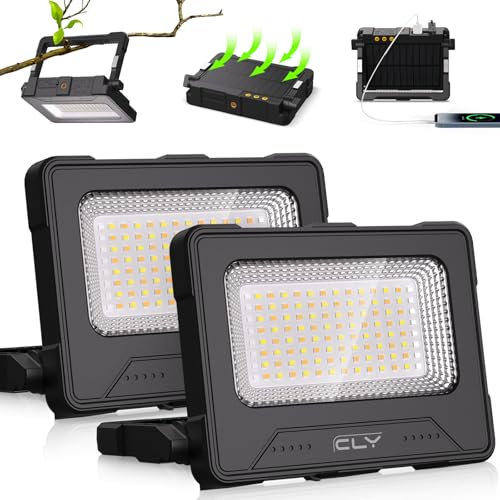 Foco LED Recargable 100W, CLV Luz de Trabajo Portatil Recargable USB 4 Modos de Luz 5 Brillo Foco LED Bateria 12000mAh Lampara Camping con Iman para Emergencia Pesca Garaje Obra Taller 2 Paquetes