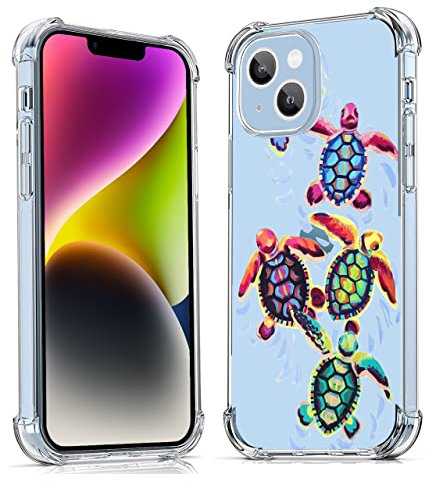 Sea Turtles Case for iPhone 14,Aesthetic Art Design Animals Case for Men Women,Unique Trendy Cute TPU Bumper Case for iPhone 14
