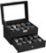 SONGMICS Uhrenbox, Uhrenkasten mit Glasdeckel, 2 Ebenen, Uhrenkoffer mit herausnehmbaren Uhrenkissen, Uhrenschatulle, Geschenkidee, PU-Bezug in Schwarz, Samtfutter in Schwarz JWB020B01