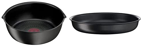 Tefal Ingenio Eco Resist Poêle profonde 26 cm, Empilable, Induction, Revêtement antiadhésif, Indicateur de démarrage de cuisson & Ingenio Eco Resist Poêle 20 cm, Empilable, Induction