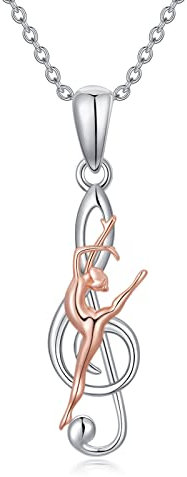 PROESS Ballerine Collier Danse Collier Argent Sterling Clé De Sol Notes De Musique Collier Danseur Ballet Cadeau Gymnastique Pendentif Bijoux pour Adolescentes Femmes