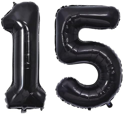 Vthoviwa 40 Zoll/18 Farbens Luftballon Zahlen 15/51 Schwarz, Helium Luftballon 15/51. Geburtstag Foil Ballon, 0123456789,10-19,20-25,30,40,50,60,70,80,90, Folienballon 15/51 Party Dekoration
