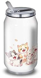 Botella de agua de aluminio – acero inoxidable (termo 24 horas) reutilizable de 330 ml a 750 ml, tema anime japonés gatitos (acero inoxidable, lata S 330 ml)