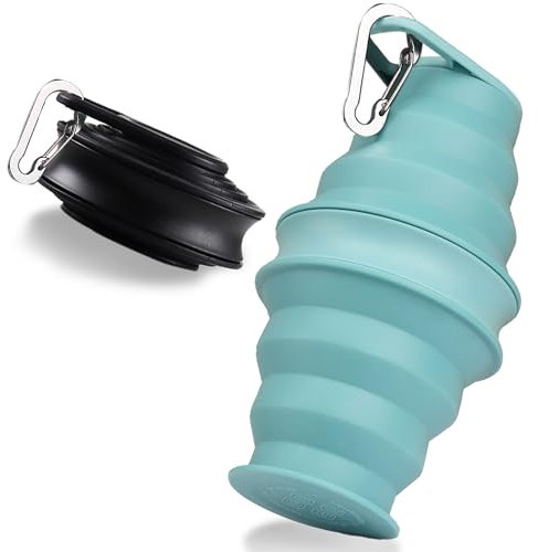 Gourde Pliable Silicone Bouteille D'Eau Pliable 500ml Retractable Portable Avec Mousqueton Voyage/Sport/Camping(Noir + Bleu)