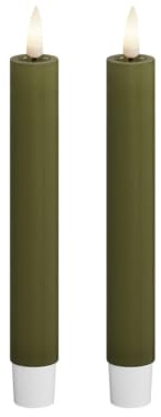 Deluxe Homeart Indoor Flameless LED Taper Dinner Candle 2 Set - with Real Flame™ Technology - Battery Powered Candles (15 cm, Olive Green)