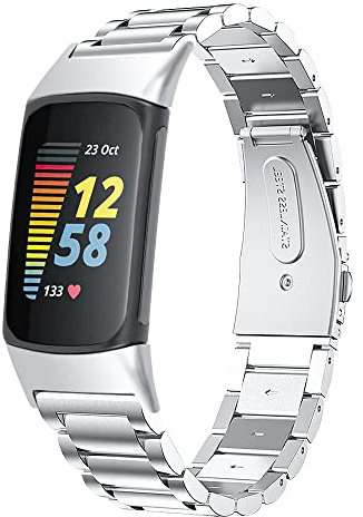 Chofit Armbänder Kompatibel mit Fitbit Charge 6 Armband, Metall Edelstahl Ersatzbänder Business Armband für Charge 6 (Silber)