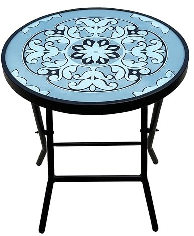 BACKYARD EXPRESSIONS PATIO · HOME · GARDEN 906191 Klappbarer Beistelltisch aus Glas, Mosaik-Muster, 45,7 cm, Blau