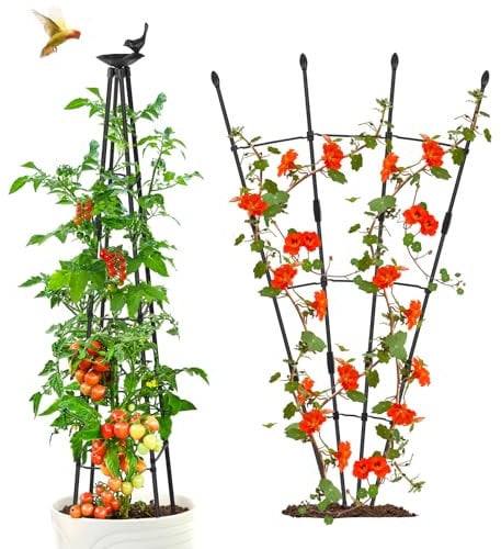 Yeghujar 2Packs 2-in-1 Trellis for Climbing Plants Outdoor Indoor, 47 in Garden Plant Climbing Trellis for Potted Plants, Flowers, Tomato Vegetables, Tower Obelisk & Fan-Shaped Plant Support Trellis