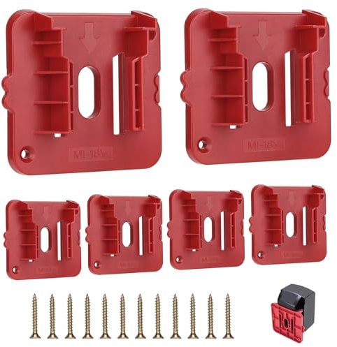 EFUTURETIME 6 x Battery Holder for Milwaukee 18V Wall with 12 Screws, Battery Compartment Compatible with Milwaukee 48-11-1815, M18 48-11-1828, M18 48-11-1850, M18 48-11-1860, Red (No Battery)