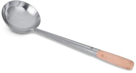 Craft Wok Cucharón Wok grande de acero inoxidable tradicional Wok Hoak con mango ergonómico de madera, utensilio de cocina asiático profesional para remover servir / 732W6-3