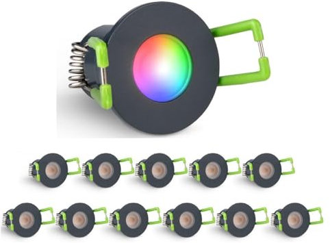 3W LED Mini Einbaustrahler, RGBW farbwechsel, Dimmbar über Funk + Wi-Fi, Aluminium, IP65 Wassergeschützt, Innen- und Außenbeleuchtung (Anthrazit, 12x Minispot)