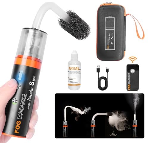 LENSGO Machine a Fumee Portable avec 60ml Liquide à Fumée, Télécommande sans fill, Alimenté par Pile, Machine a Brouillard pour Photographie, Vidéographie, Fêtes, Halloween, Mariages, Smoke Mini
