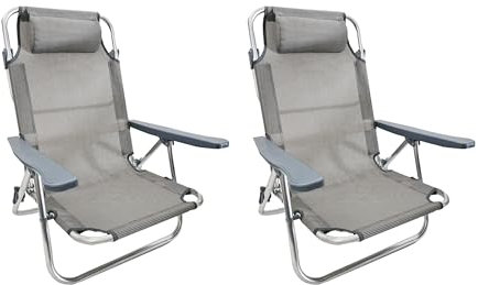 COPPIA Spiaggine colore grigio antracite Ribaltabili | Pieghevoli, mare, giardino, campeggio | 2 pz Sedie Sdraio da Spiaggia Struttura in Alluminio e Textilene | Dimensioni 48,5 (P)x60(L)x80(h)cm