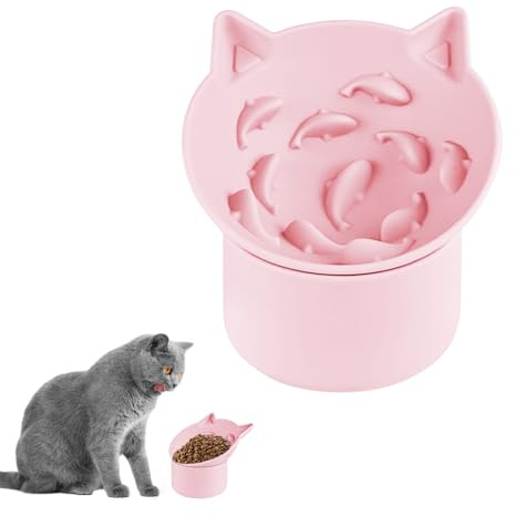 Silicone Elevated Slow Feeder Cat Bowl- Angle Adjustable Raised Cat Slow Feeder Bowl, Computer Slow Feeder Bowl for Wet and Dry food for Dog & Cat (Pink)