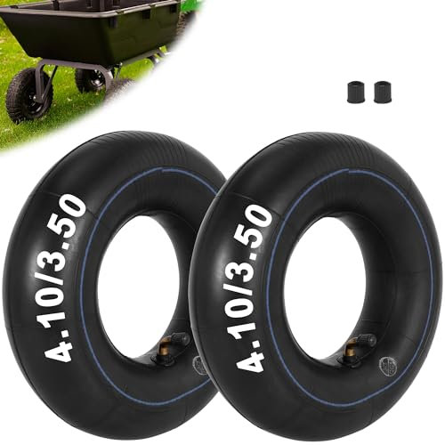 4.10/3.50-4 Replacement Inner Tubes, 2 Pack Heavy Duty 4.10 3.50-4 Tube with TR-87 Bent Valve Stem for Lawn Mower, Wheelbarrows, Hand Trucks, 4 Cart, Tractors, Golf Cart, Dolly, Trailers