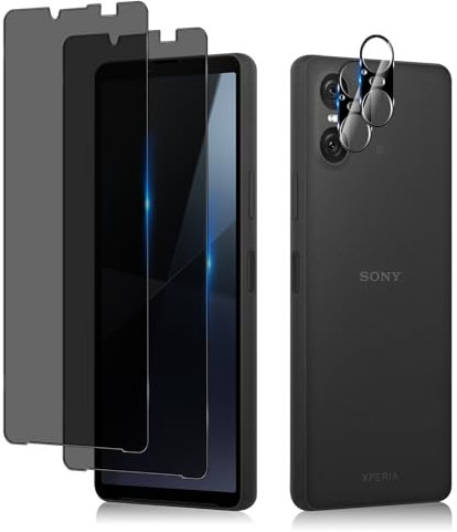 HeeYeal Sichtschutz für Sony Xperia 10 VI Privacy Schutzfolie, [2 + 2 Stück] 9H Anti Spähen Panzerglasfolie + Kameraschutz, Anti-Spy Displayschutzfolie für Sony Xperia 10 VI