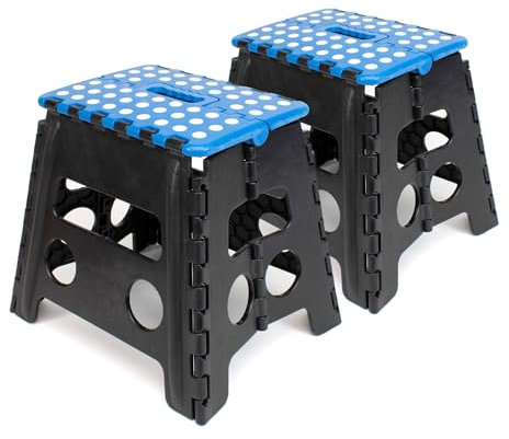 The Secret Home - Pack de 2 Taburetes Plegables Multiusos - Escalera Antideslizante de PVC - Altillo para Cocina, Baño o Dormitorio (Azul/Negro, 29x22x39)