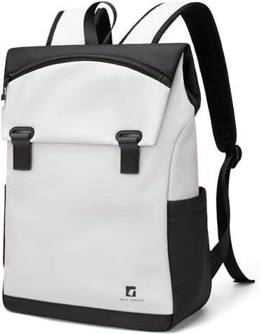Mochila Escolar para Computadora Portátil, Mochila Unisex Impermeable para Ordenador Portátil de 16 Pulgadas, Mochilas de Viaje Bolsa de Trabajo para Universidad, Viajes, Negocios (Negro & Blanco)