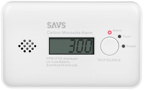 SAVS C10 CO Melder - Kohlenmonoxid Melder & Alarm-Monitor für Heim & Büro - Integrierte CO Melder 10 Jahre Batterie - Moderne Sensortechnologie - LCD-Display - Wandmontage oder Aufstellung