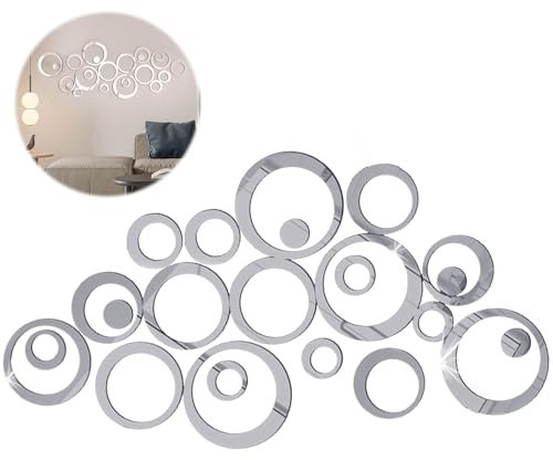 Cleminsta 24 Piezas Espejos Redondos Pared,Espejos De Pared,Espejos Decorativos De Pared,Espejo Adhesivo Pared,DIY Decorar Hogar Habitación Dormitorio Baño