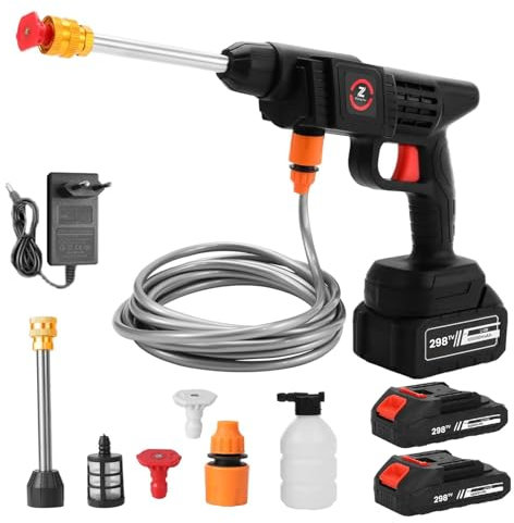 Nettoyeur Haute Pression sans Fil, 21V Max 35Bar Nettoyeur Haute Pression sur Batterie, Portable, pour Voiture, Terrasse, Fenêtre, Pelouse, Piscine, Noir (avec 2 Batteries 6000mAh)