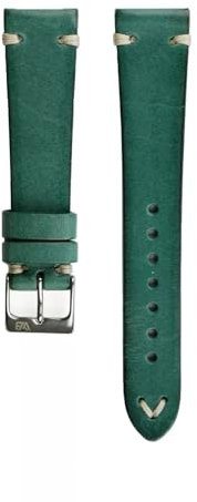 WB Original Vintage-Uhrenarmband | Petrol-Grün - 22 mm - Schließe: Silber Poliert | Rindsleder (Pflanzlich Gegerbt) | Ersatz-Armband