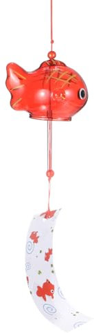 M METERXITY 1 Lot de Carillons Éoliens Japonais, Pendentif en Verre Fait Main, Carillons Éoliens en Verre Suspendus pour la Décoration Extérieure/Jardin/Patio [Petit Poisson Rouge]